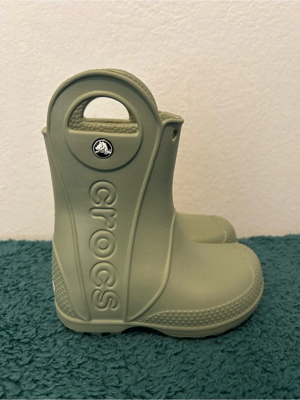 CROCS Kids Olive Green Rain & Snow Boots with Pull Handle
